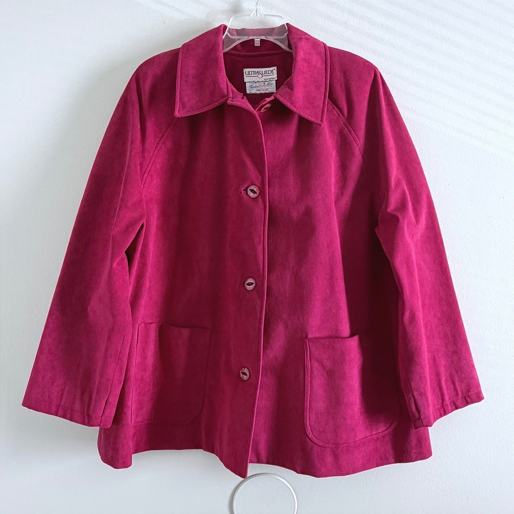 Vintage Ultrasuede by Miki Wyatt Magenta Pink Button Front Jacket Size XL/XXL